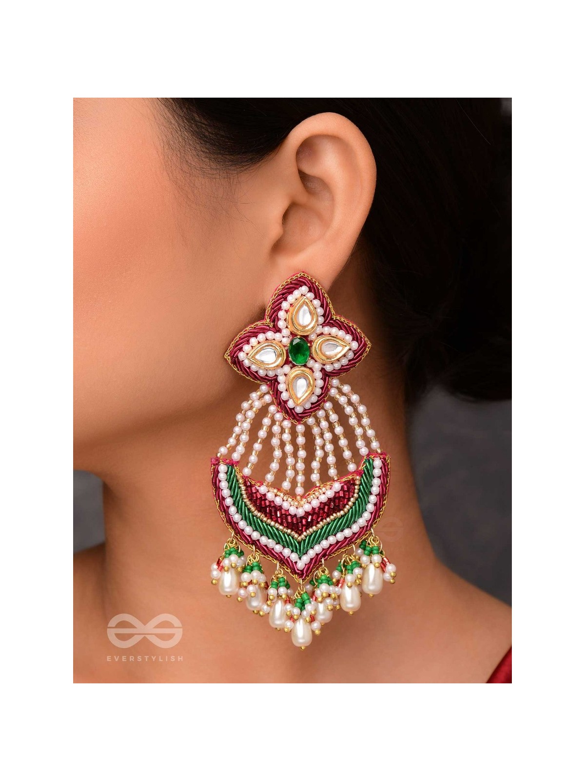 Nirdhaarya - Making The Statement - Pearls, Beads, Polki And Kundan Finished Hand Embroidered Earrings