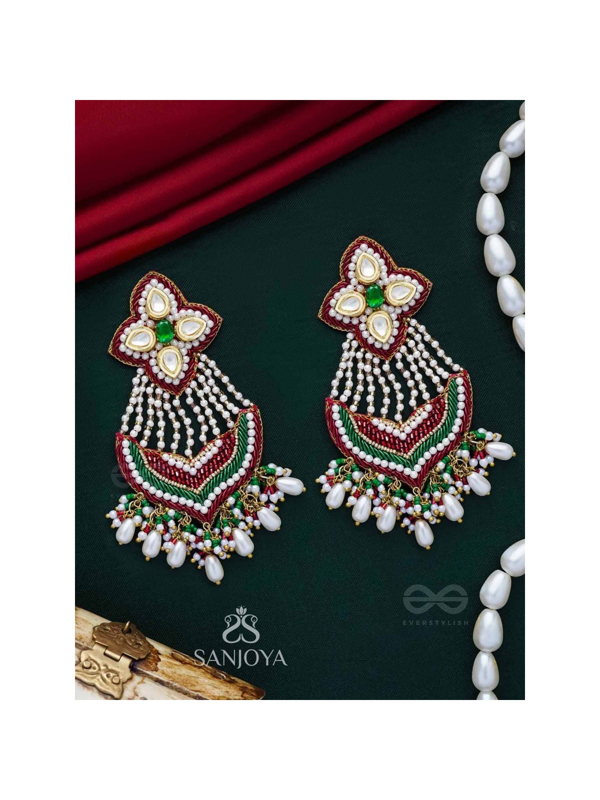 Nirdhaarya - Making The Statement - Pearls, Beads, Polki And Kundan Finished Hand Embroidered Earrings