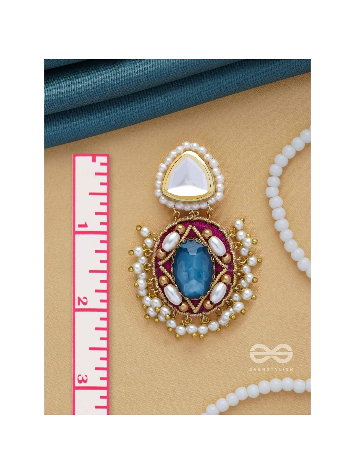 VIRAYA - ETHEREAL LUXE ESSENCE - STONE, BEADS, POLKI AND KUNDAN FINISHED EMBROIDERED EARRINGS