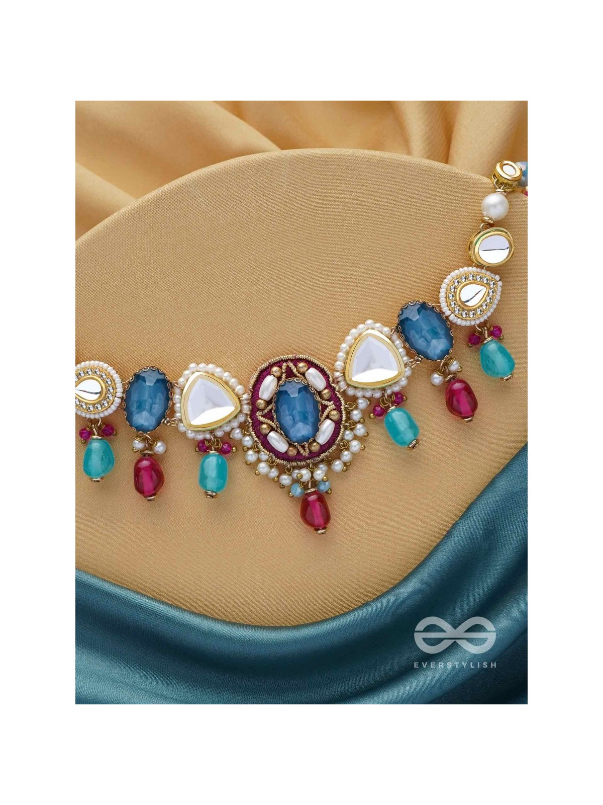 VAIYATYA - THE CELESTIAL GLOW - STONE, BEADS, POLKI AND KUNDAN FINISHED EMBROIDERED NECKPIECE