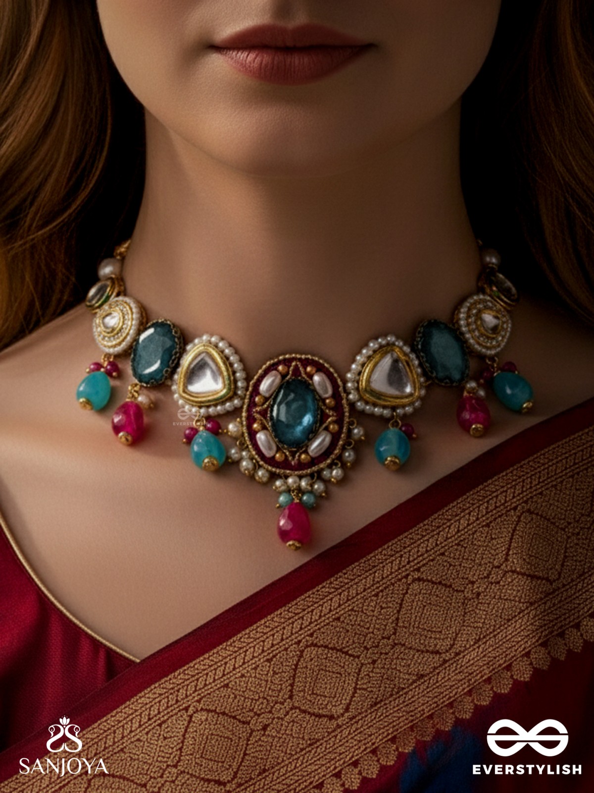 VAIYATYA - THE CELESTIAL GLOW - STONE, BEADS, POLKI AND KUNDAN FINISHED EMBROIDERED NECKPIECE
