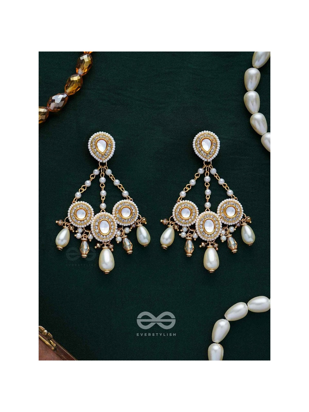 Avadata - Dazzling Giltz N Glamour - Golden Embellished Polki And Kundan Earrings