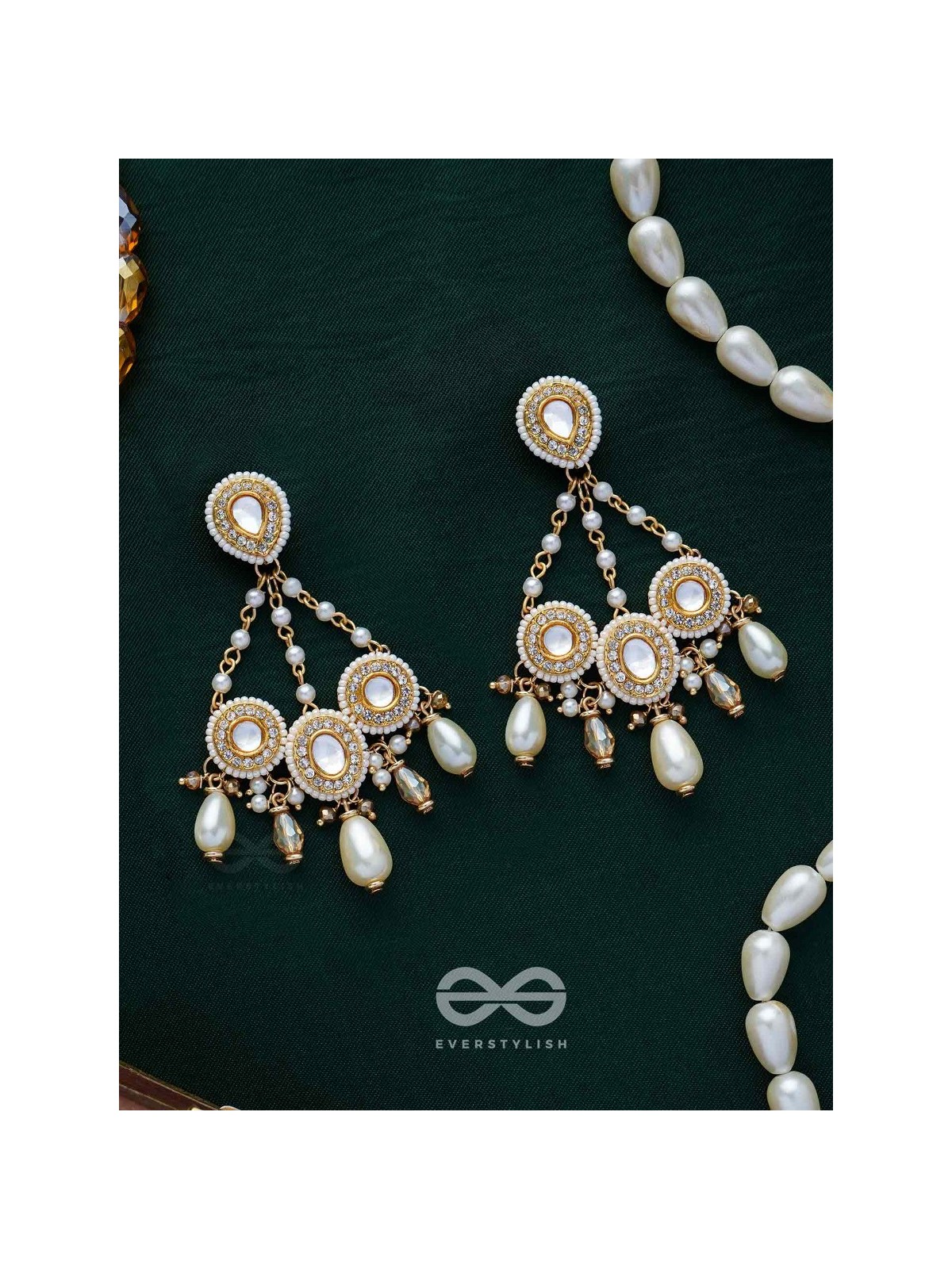 Avadata - Dazzling Giltz N Glamour - Golden Embellished Polki And Kundan Earrings