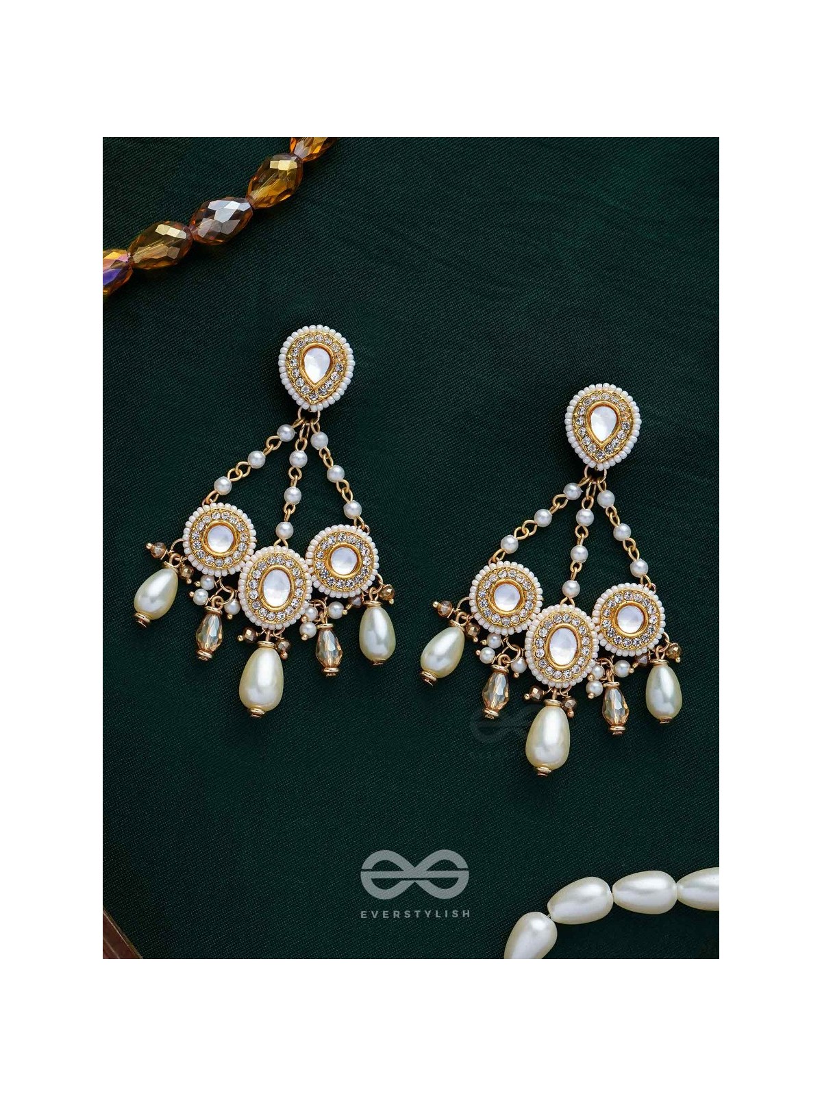 Avadata - Dazzling Giltz N Glamour - Golden Embellished Polki And Kundan Earrings