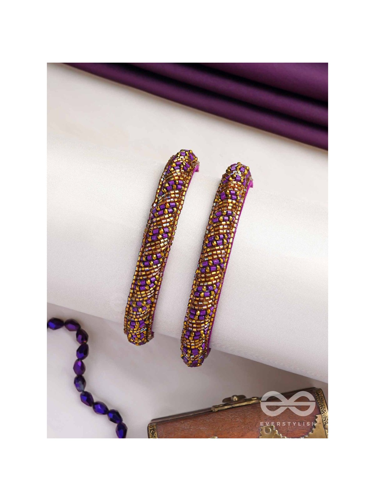 DHVANTI - THE DARK STAR - CUTDANA AND BEADS EMBROIDERED BANGLES (SET OF 2)
