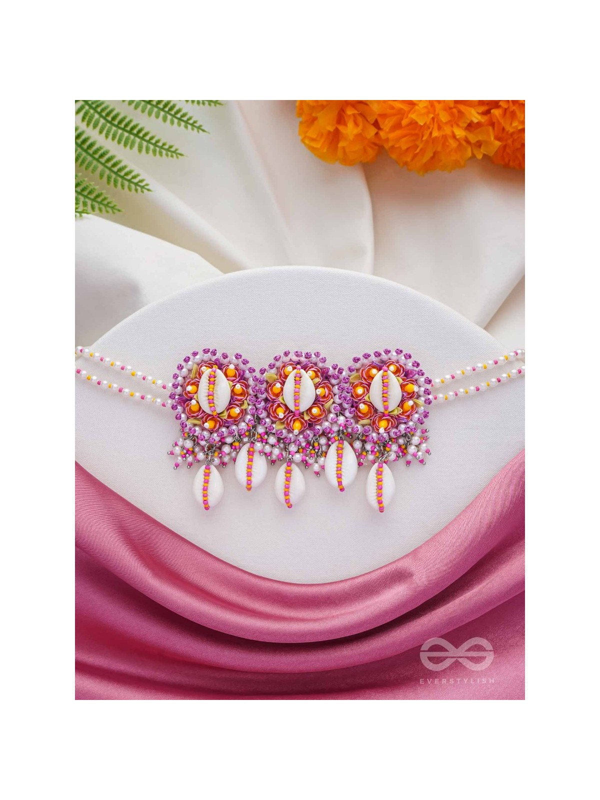 DRAPA - OCEAN MELODY BLOSSOMS - SHELL AND BEADS EMBROIDERED NECKLACE