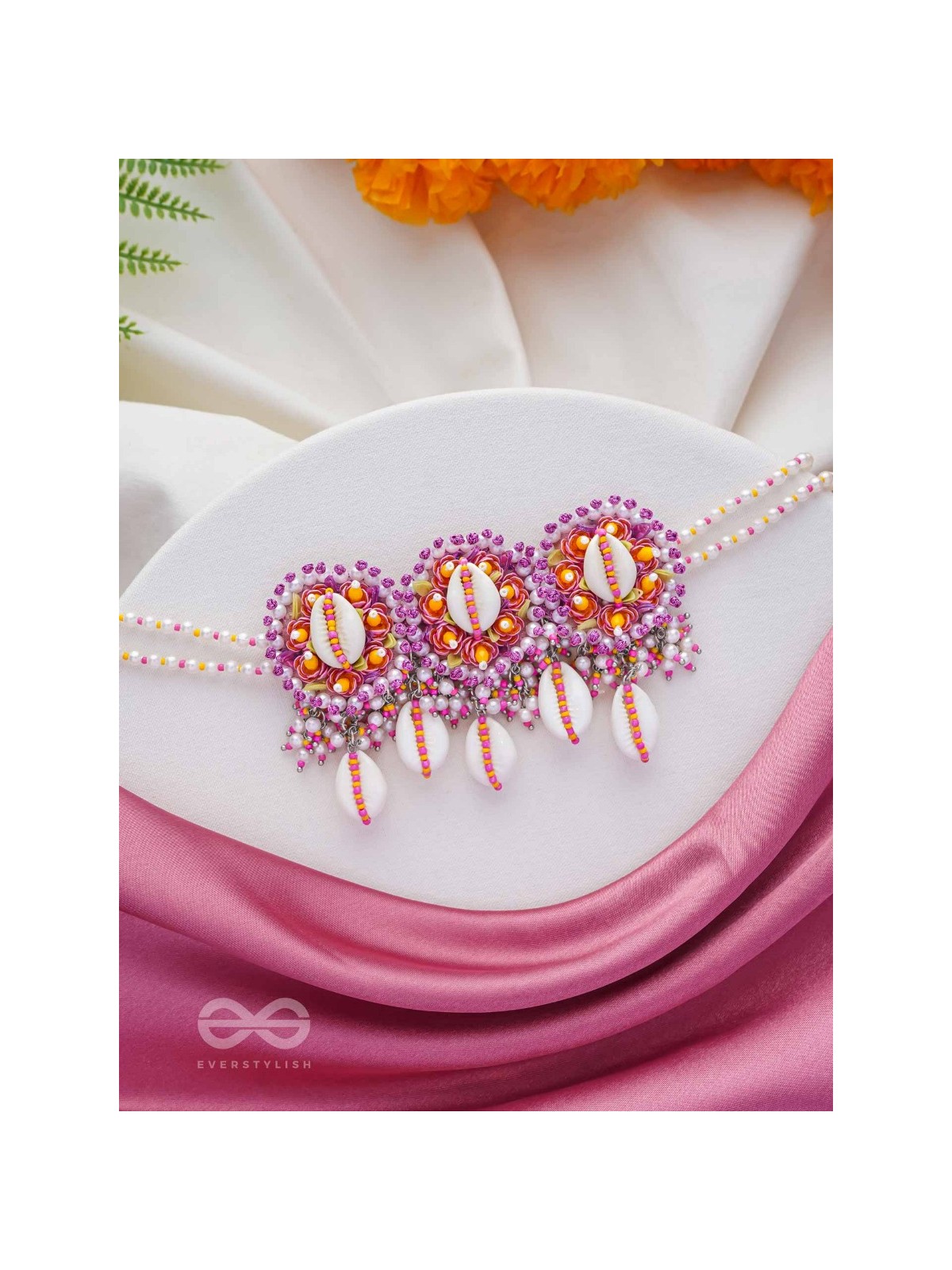 DRAPA - OCEAN MELODY BLOSSOMS - SHELL AND BEADS EMBROIDERED NECKLACE