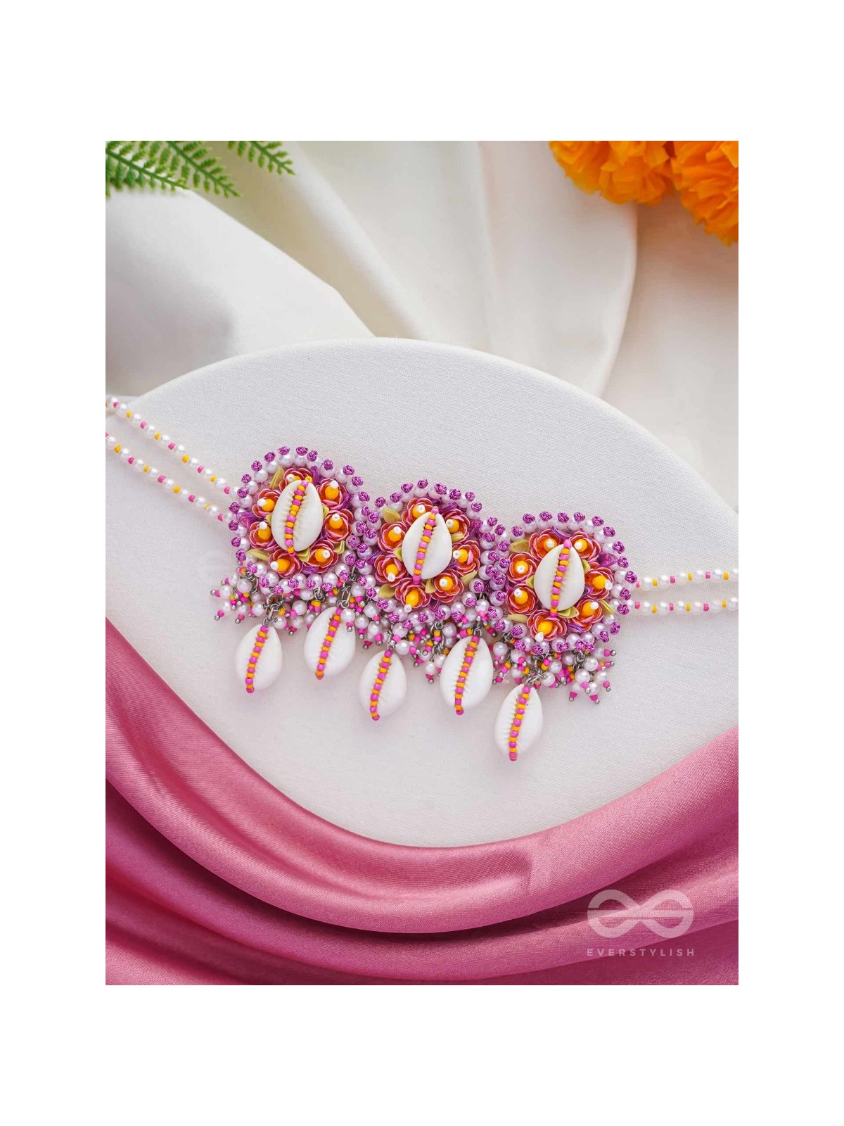 DRAPA - OCEAN MELODY BLOSSOMS - SHELL AND BEADS EMBROIDERED NECKLACE