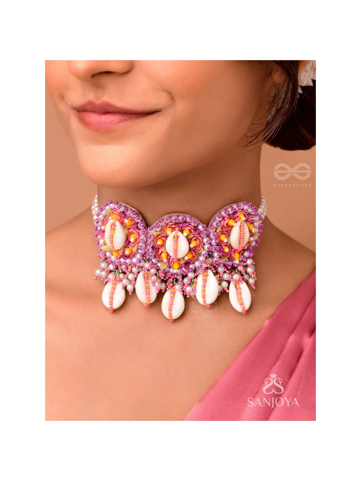 DRAPA - OCEAN MELODY BLOSSOMS - SHELL AND BEADS EMBROIDERED NECKLACE