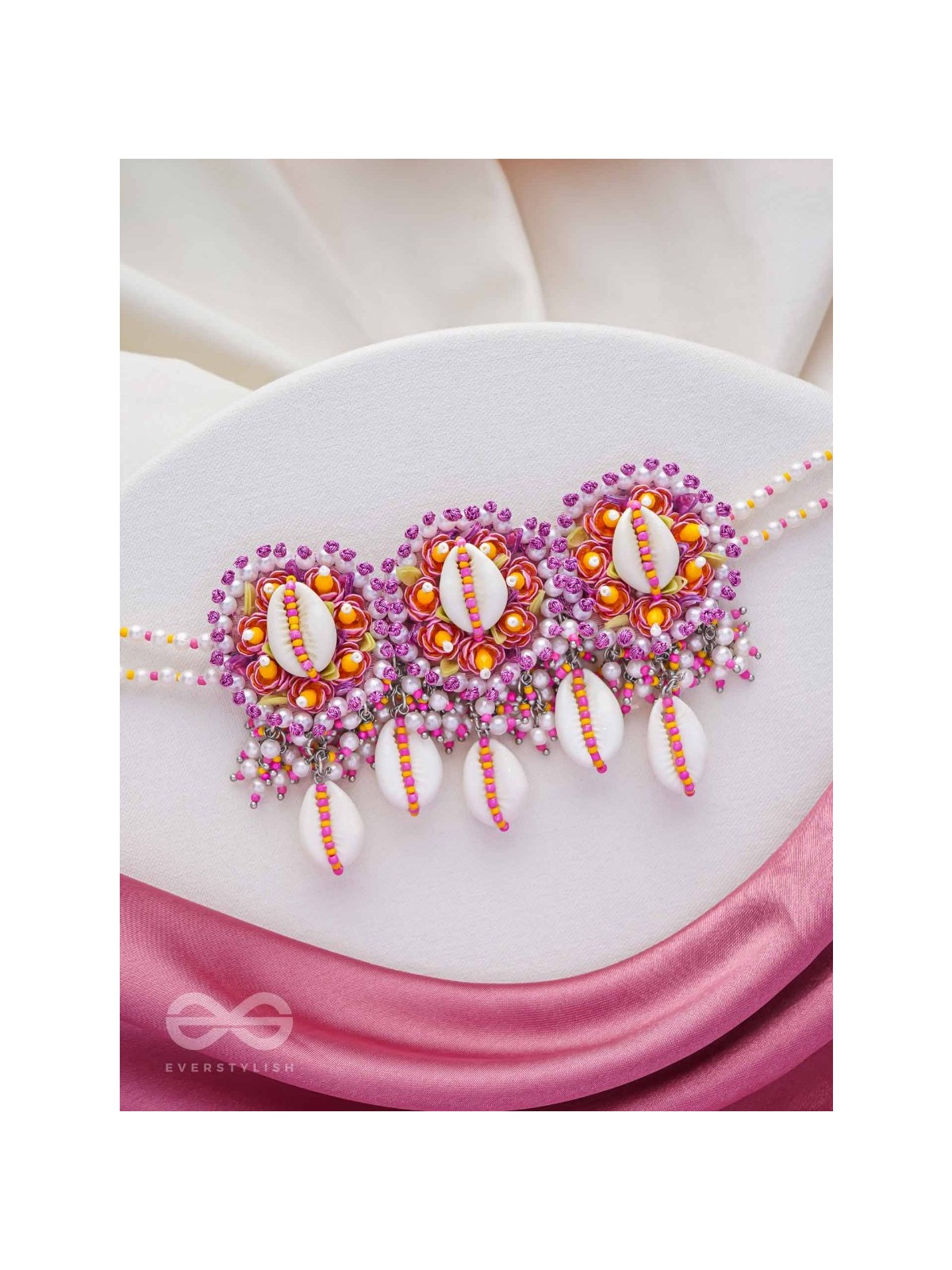 DRAPA - OCEAN MELODY BLOSSOMS - SHELL AND BEADS EMBROIDERED NECKLACE