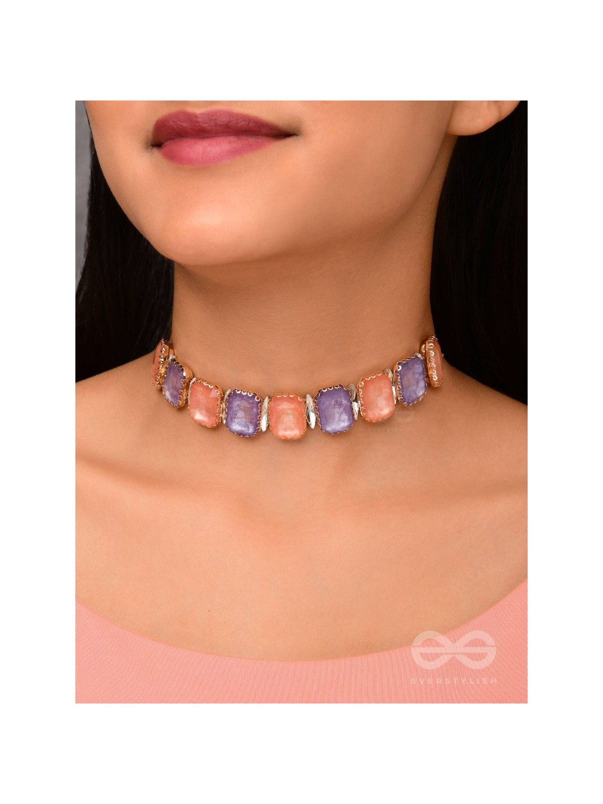 The Tropical Blush - Statement Choker Neckpiece With Anti-Tarnish Coating (Orange & Purple)