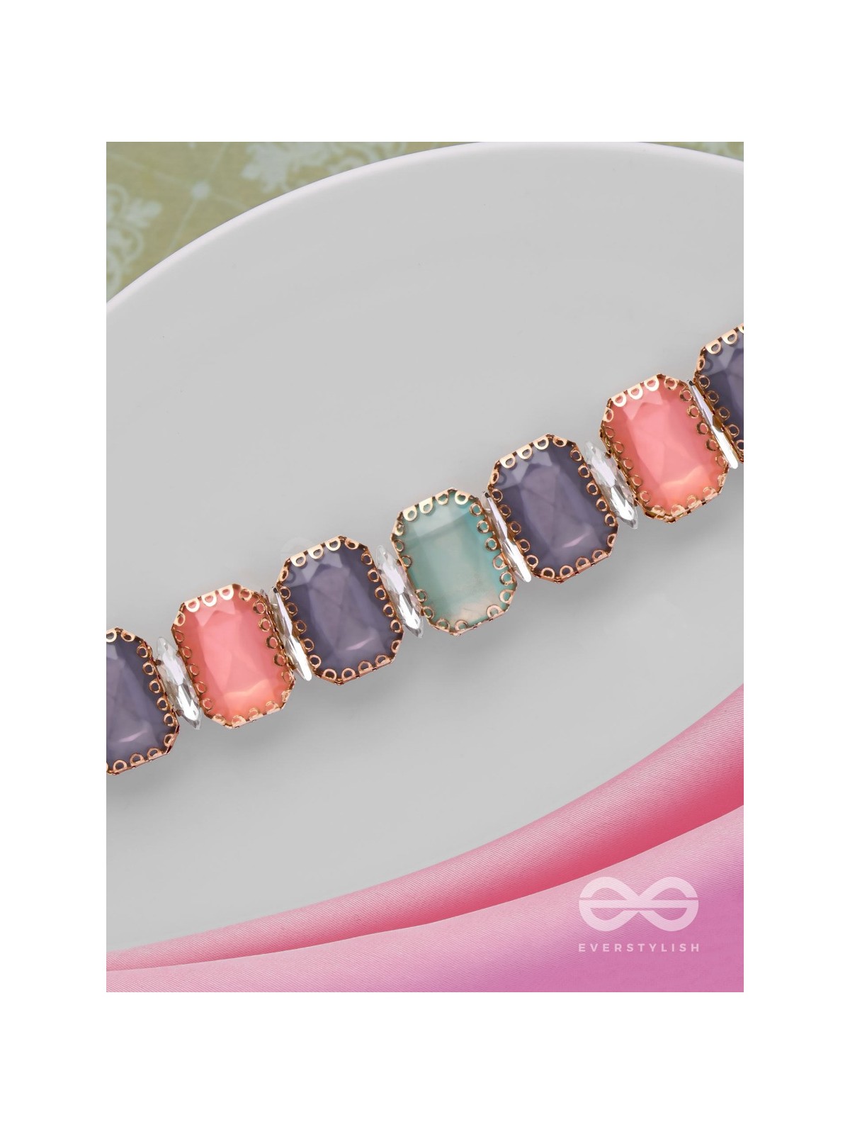 The Tropical Blush - Statement Choker Neckpiece With Anti-Tarnish Coating (Teal, Blue & Pink)