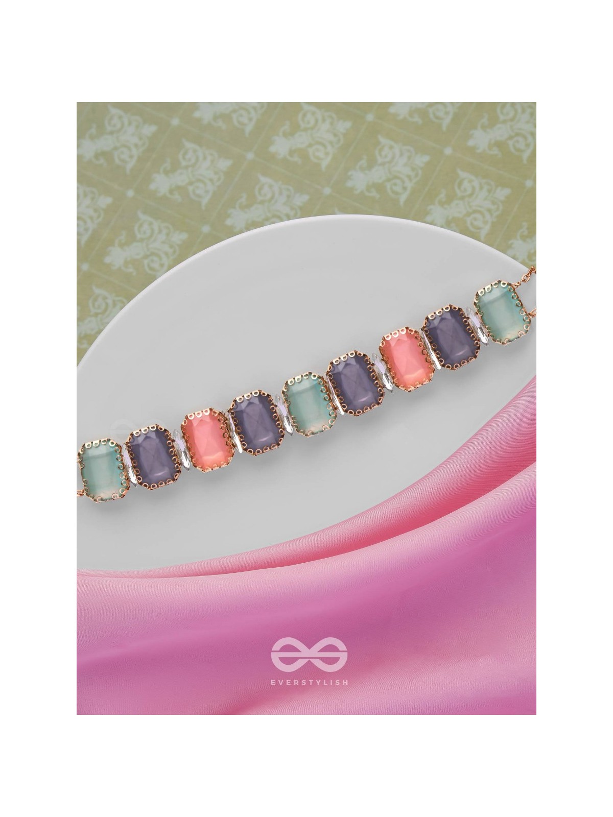 The Tropical Blush - Statement Choker Neckpiece With Anti-Tarnish Coating (Teal, Blue & Pink)