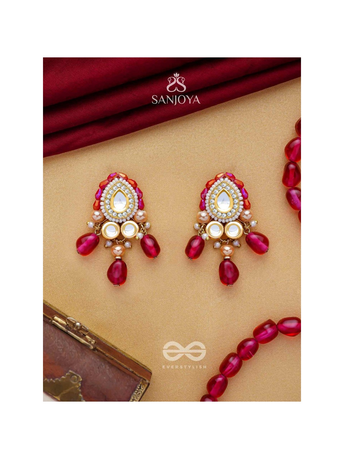Shikhandika - Ruby Echoes - Golden Embellished Polki And Kundan Earrings