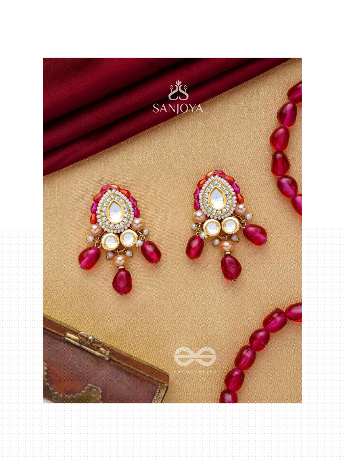 Shikhandika - Ruby Echoes - Golden Embellished Polki And Kundan Earrings