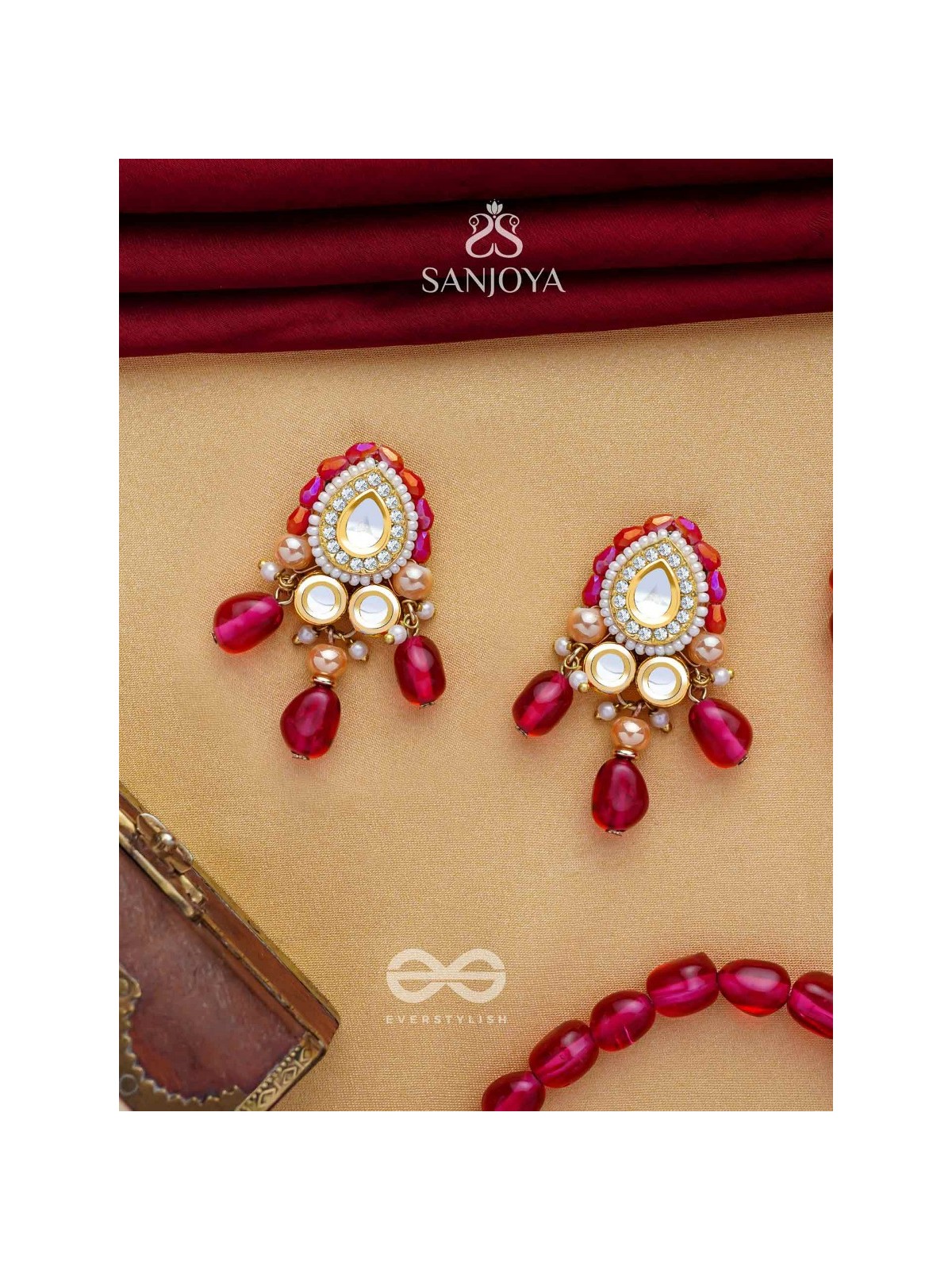 Shikhandika - Ruby Echoes - Golden Embellished Polki And Kundan Earrings