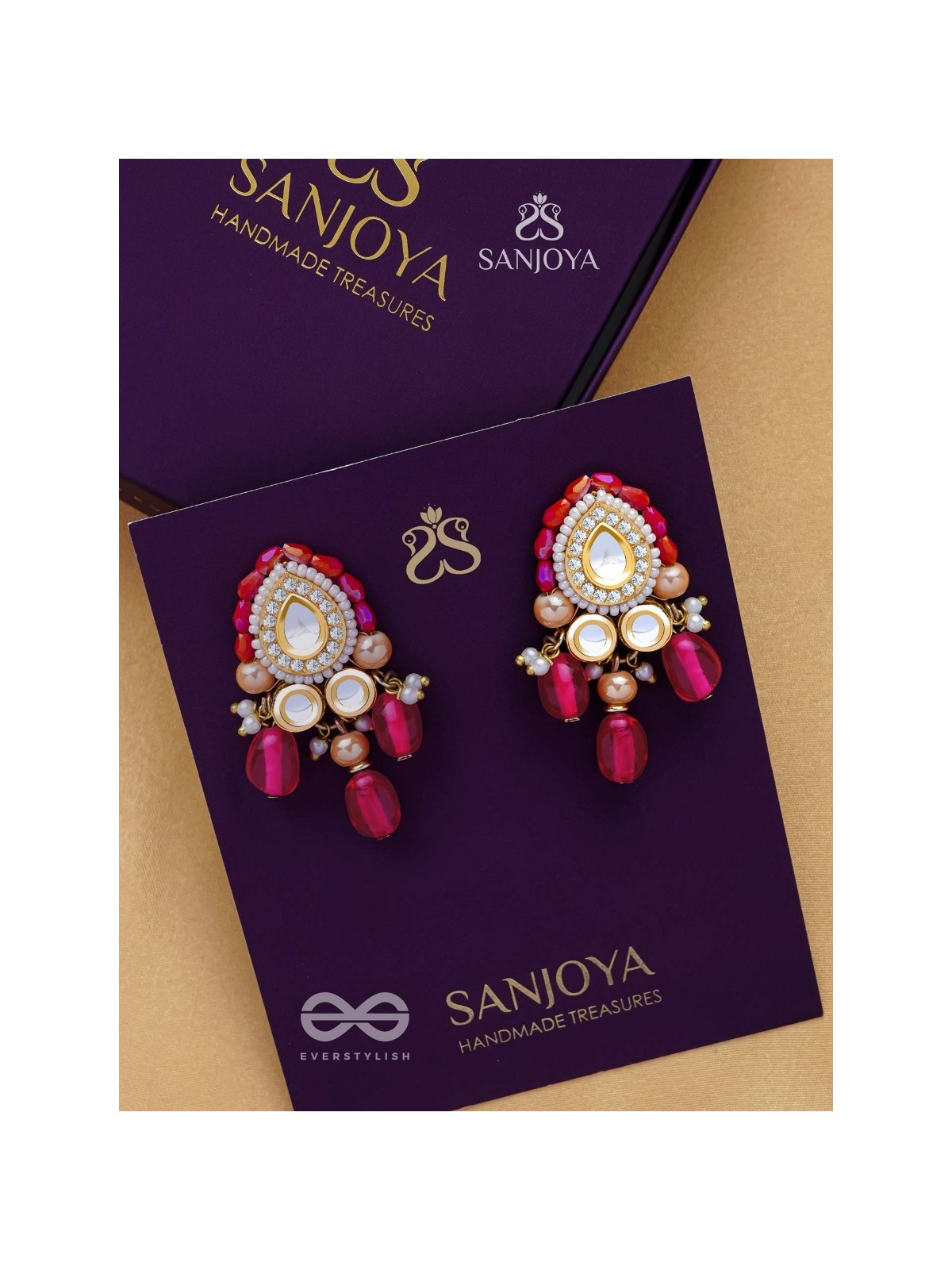Shikhandika - Ruby Echoes - Golden Embellished Polki And Kundan Earrings