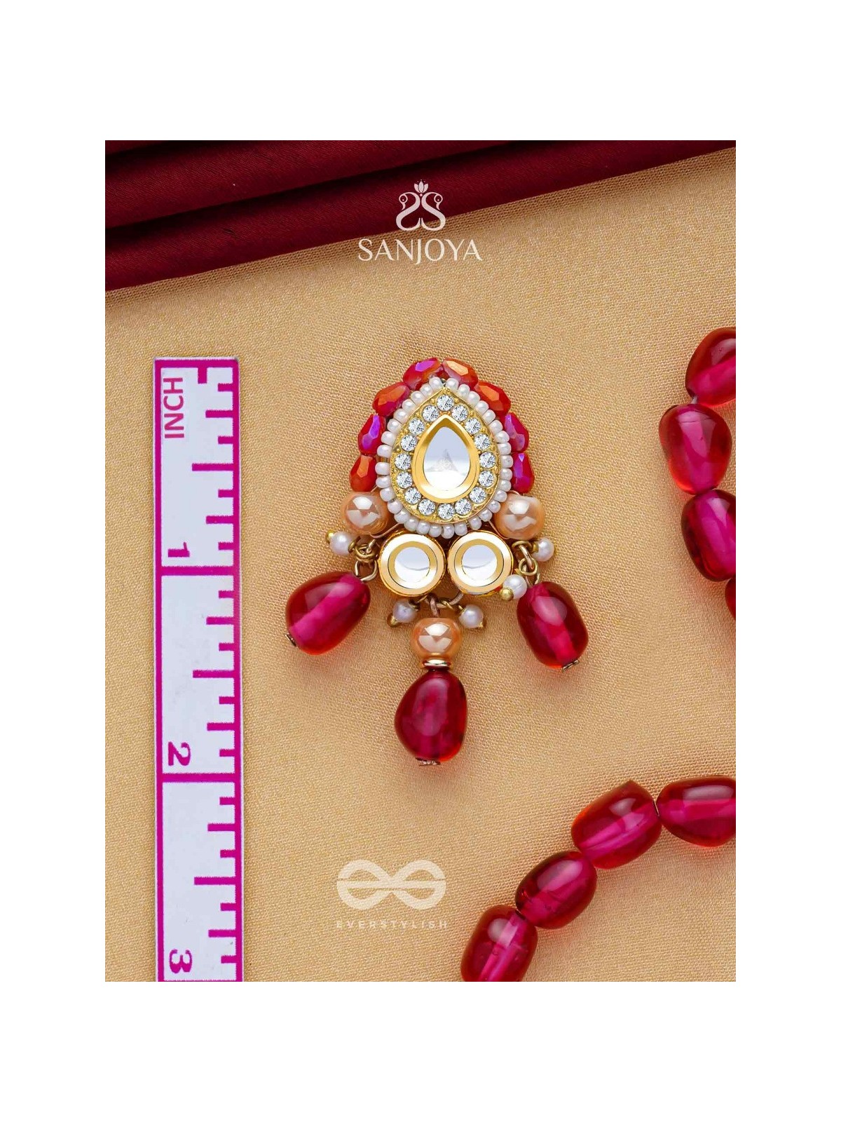 Shikhandika - Ruby Echoes - Golden Embellished Polki And Kundan Earrings