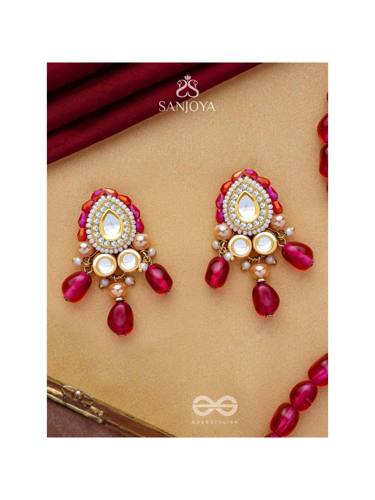 Shikhandika - Ruby Echoes - Golden Embellished Polki And Kundan Earrings