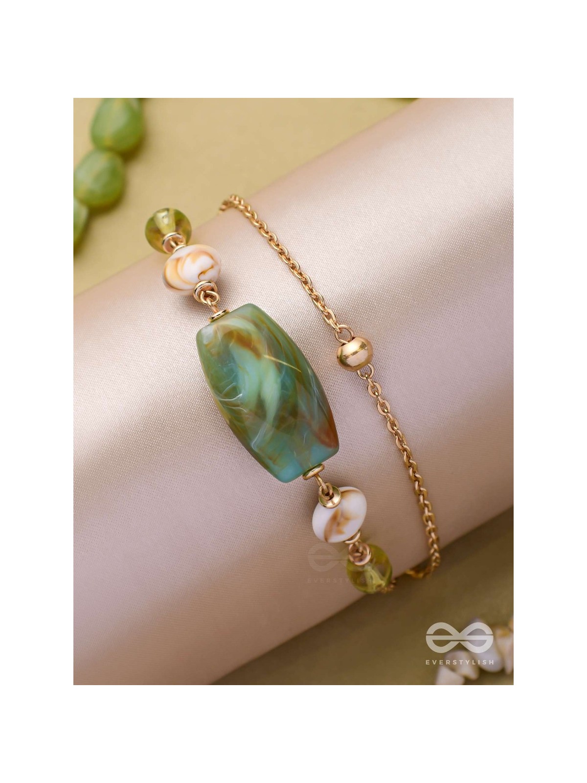 MOSSY MARBLES - GOLDEN EMBELLISHED MULTILAYER BRACELET