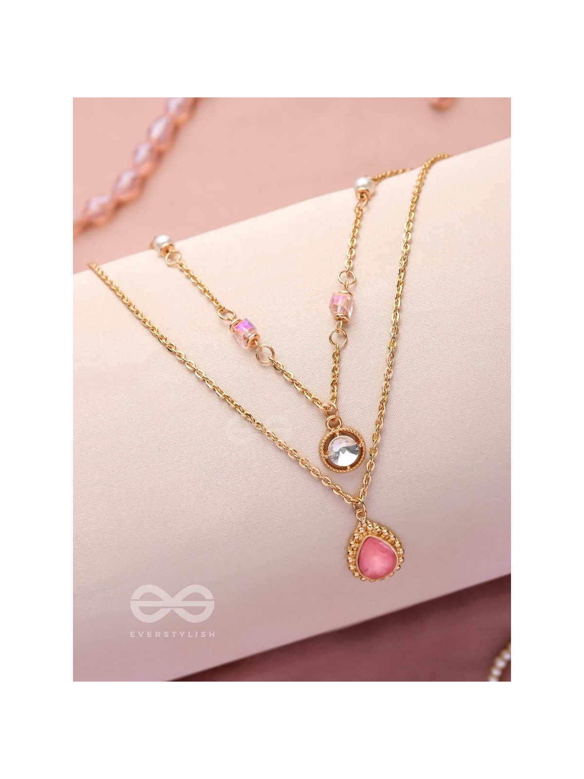 Romantic Rosewater - Golden Embellished Multilayer Neckpiece With Anti-Tarnish Coating 