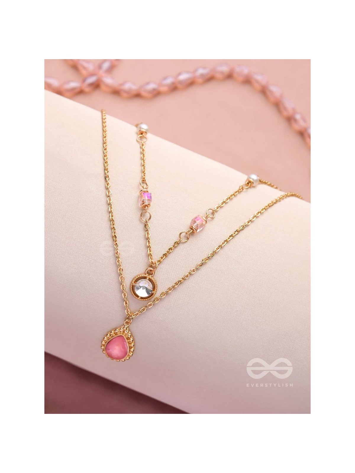 Romantic Rosewater - Golden Embellished Multilayer Neckpiece With Anti-Tarnish Coating 