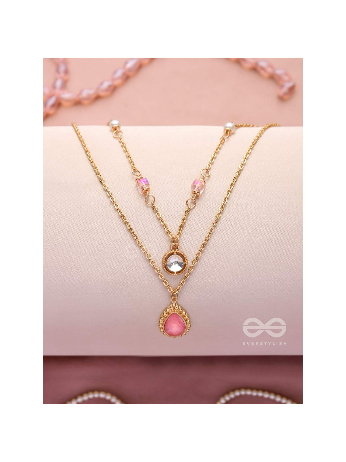 Romantic Rosewater - Golden Embellished Multilayer Neckpiece With Anti-Tarnish Coating 