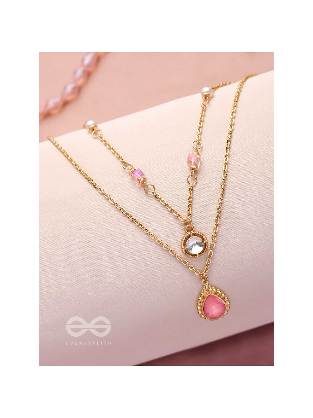 Romantic Rosewater - Golden Embellished Multilayer Neckpiece With Anti-Tarnish Coating 