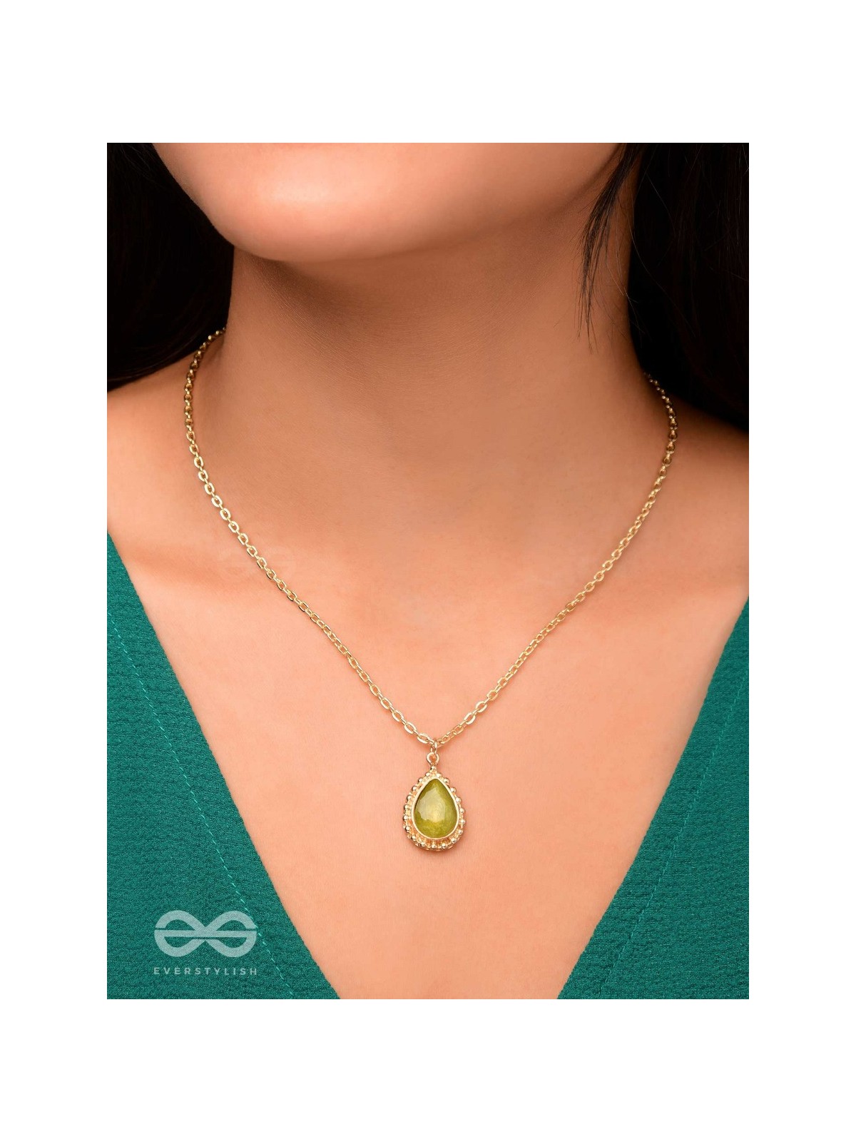 Dewdrop Enchantment - Golden Embellished Neckpiece With Anti-Tarnish Coating 