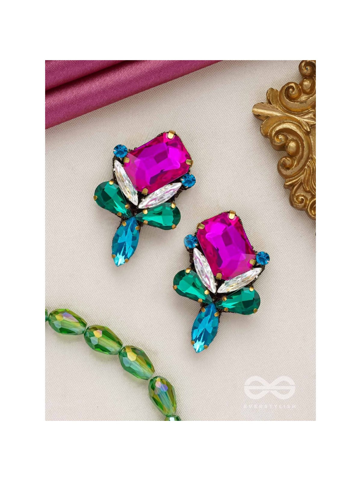 Mahamani- The Imperial Stone - Stones Hand Embroidered Earrings (Multicolour)