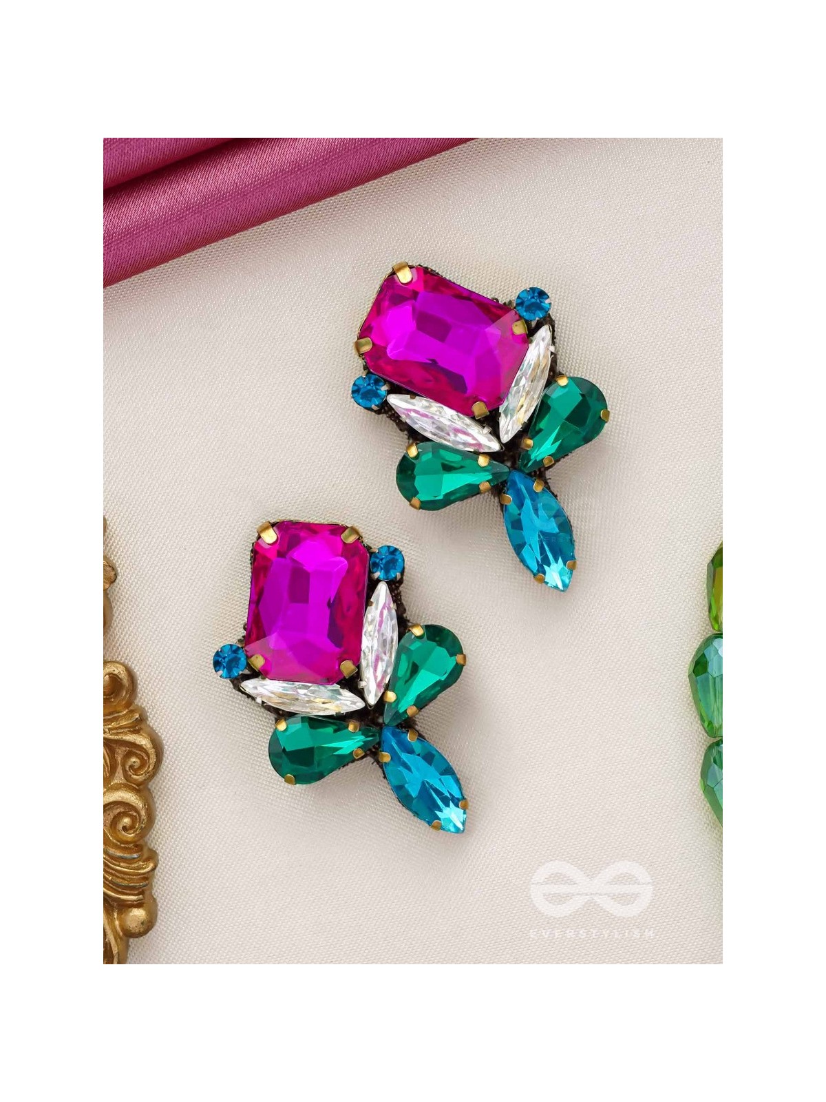 Mahamani- The Imperial Stone - Stones Hand Embroidered Earrings (Multicolour)