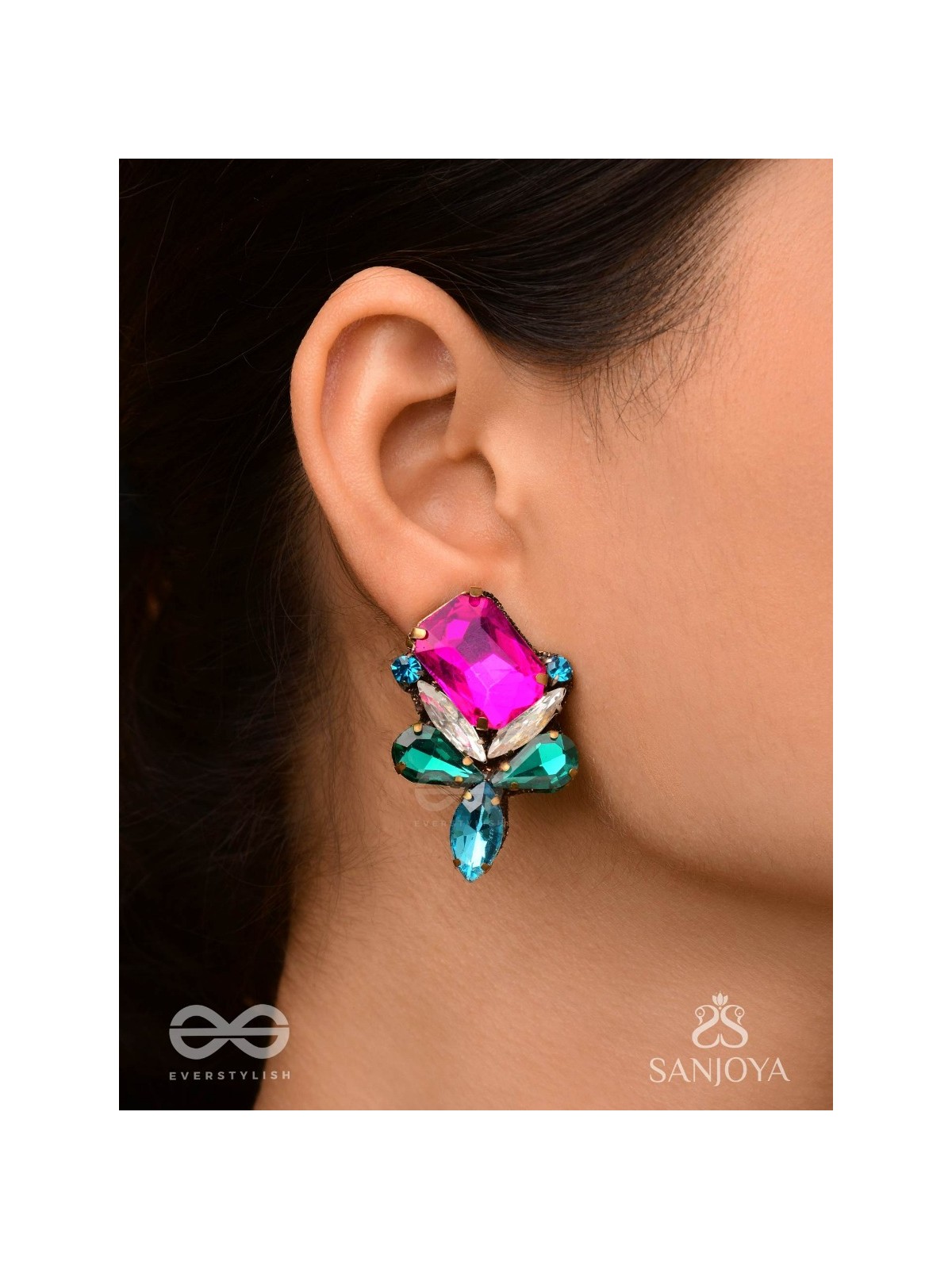 Mahamani- The Imperial Stone - Stones Hand Embroidered Earrings (Multicolour)