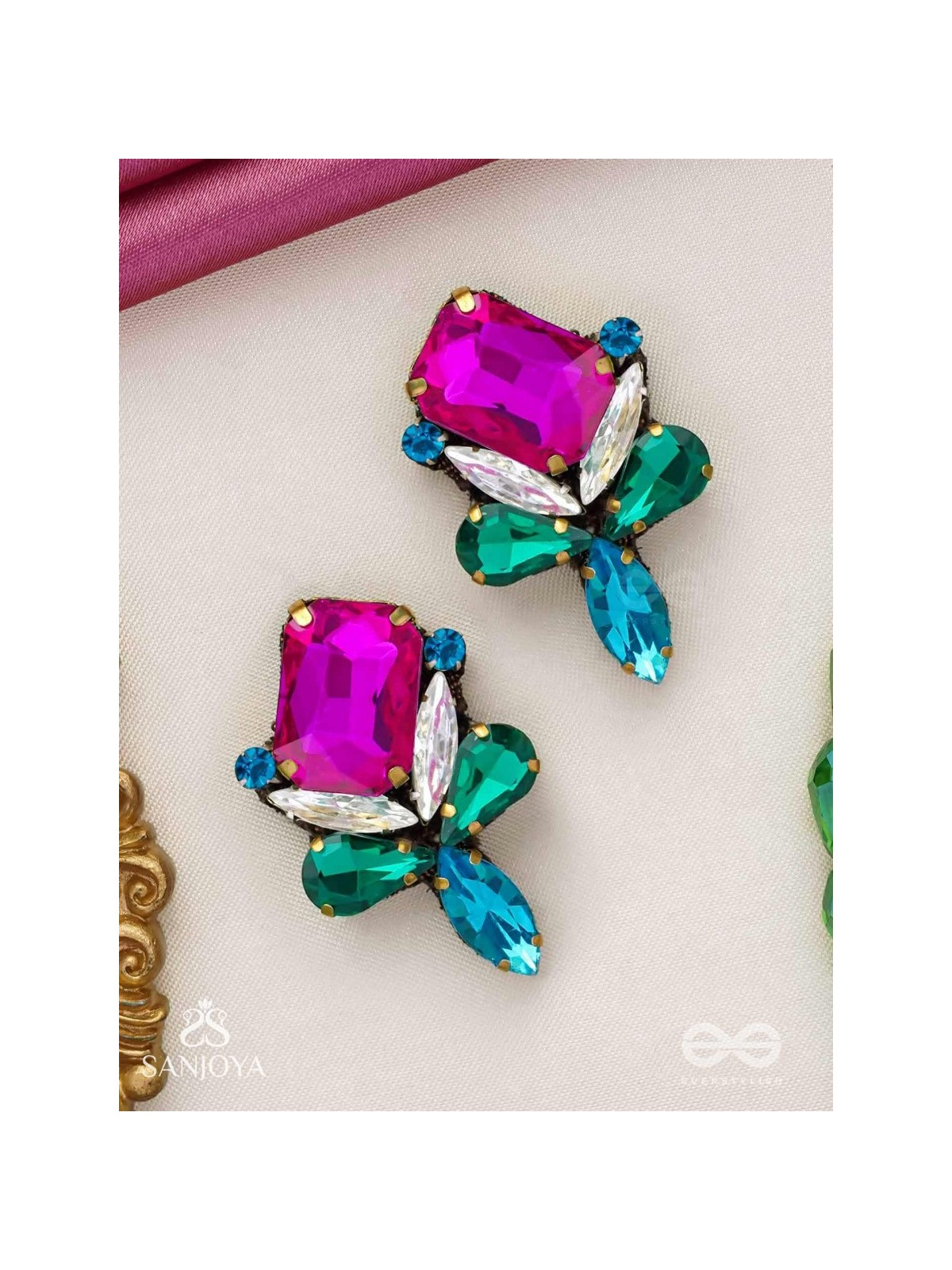 Mahamani- The Imperial Stone - Stones Hand Embroidered Earrings (Multicolour)