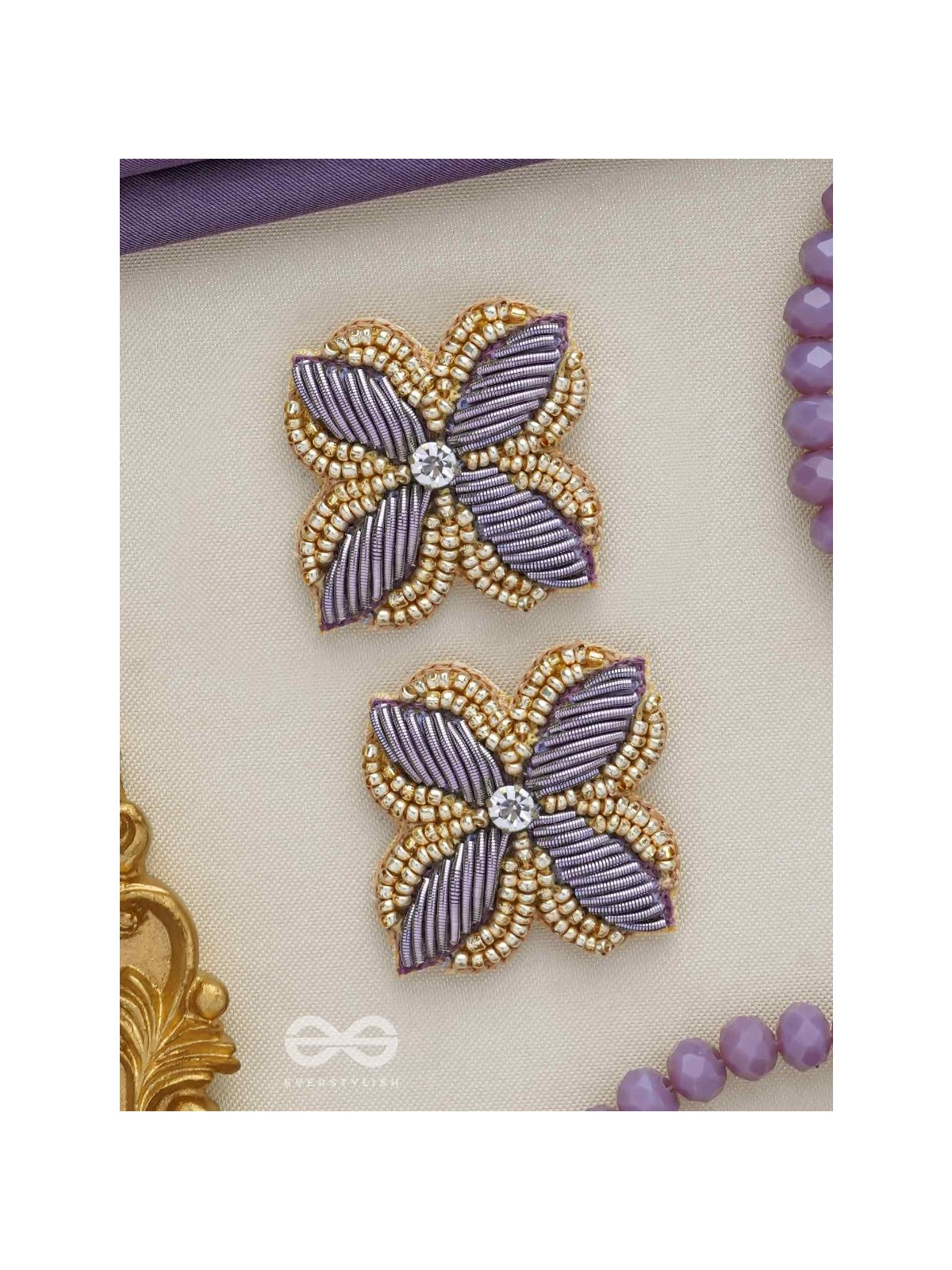 ABJINI - THE MAGICAL BLOOM - DABKA, STONE AND BEADS EMBROIDERED EARRINGS