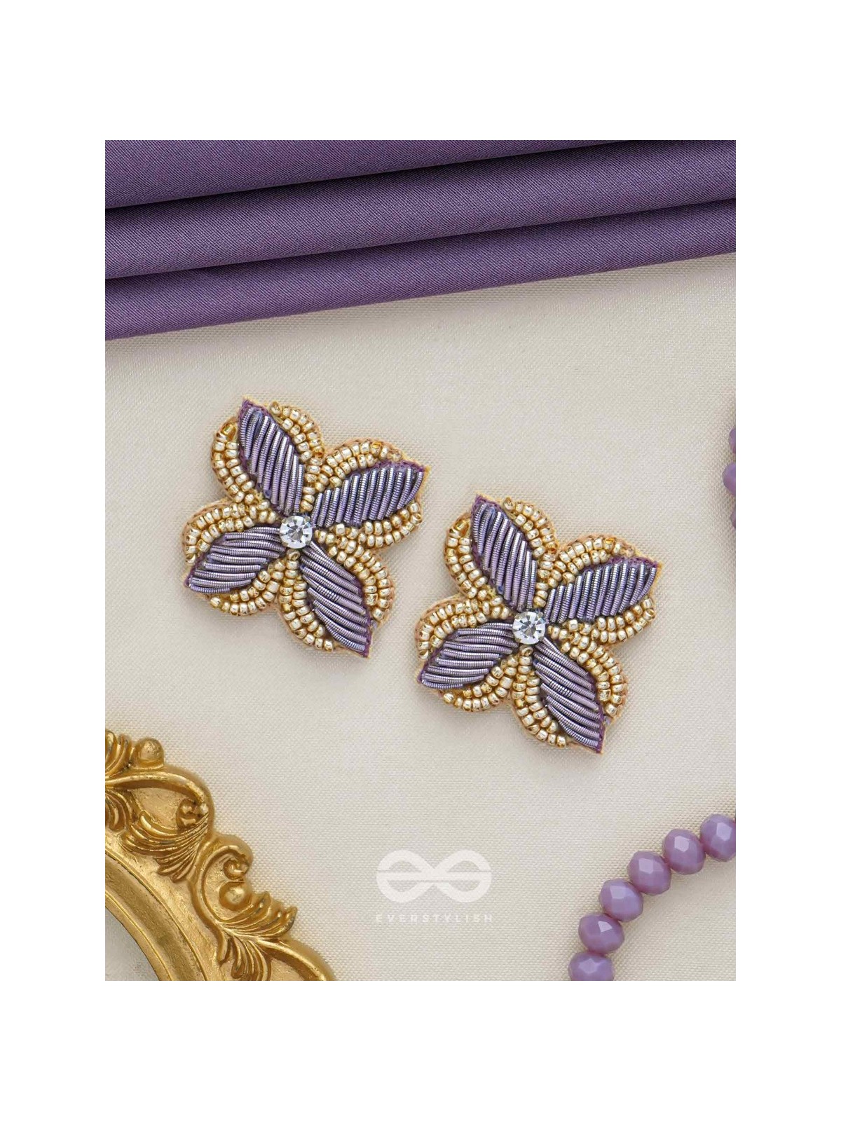 ABJINI - THE MAGICAL BLOOM - DABKA, STONE AND BEADS EMBROIDERED EARRINGS