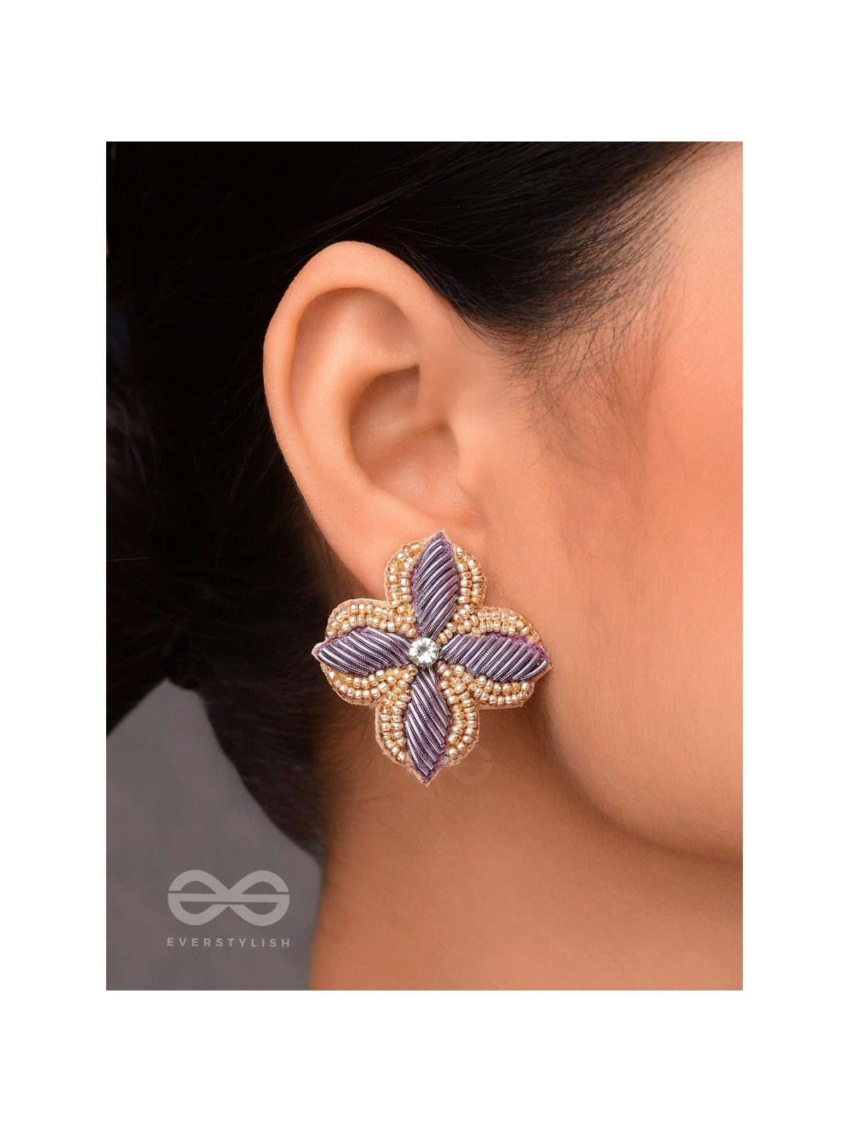 ABJINI - THE MAGICAL BLOOM - DABKA, STONE AND BEADS EMBROIDERED EARRINGS