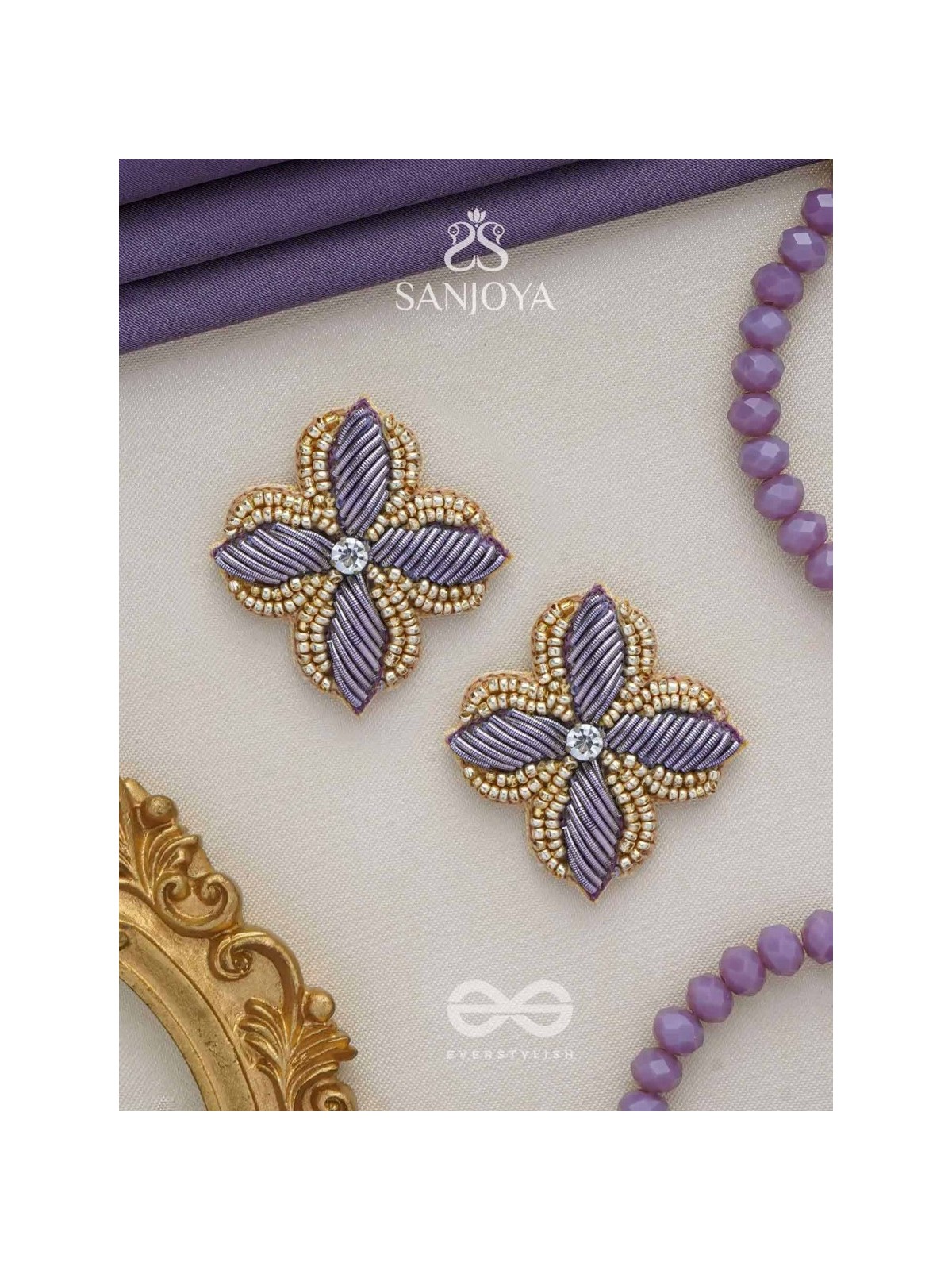 ABJINI - THE MAGICAL BLOOM - DABKA, STONE AND BEADS EMBROIDERED EARRINGS