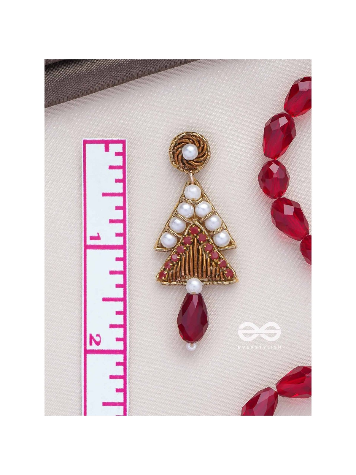 Ucchriti - The Majestic Triangles - Pearls, Dabka And Glass Drop Hand Embroidered Earrings