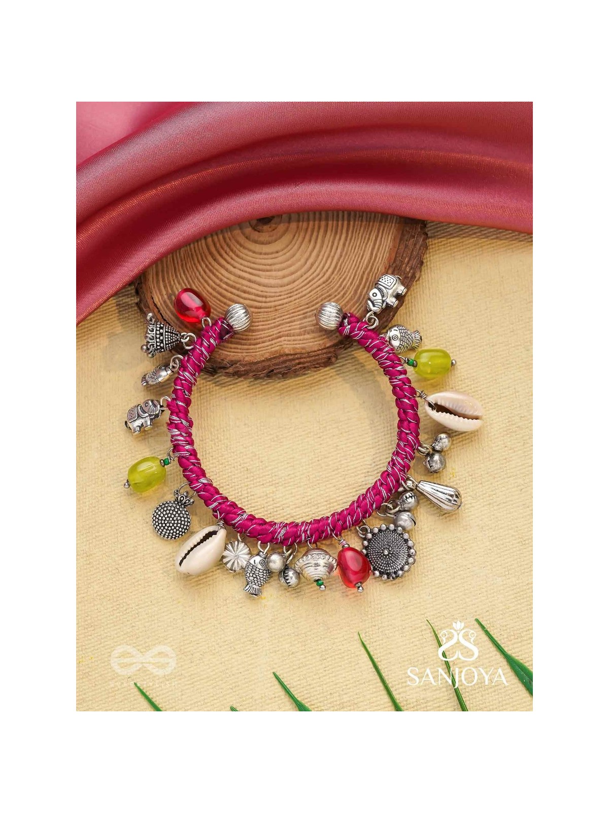 Ekarnava - The Tidal Trinkets - Charms And Shells Hand Embroidered Oxidised Bracelet