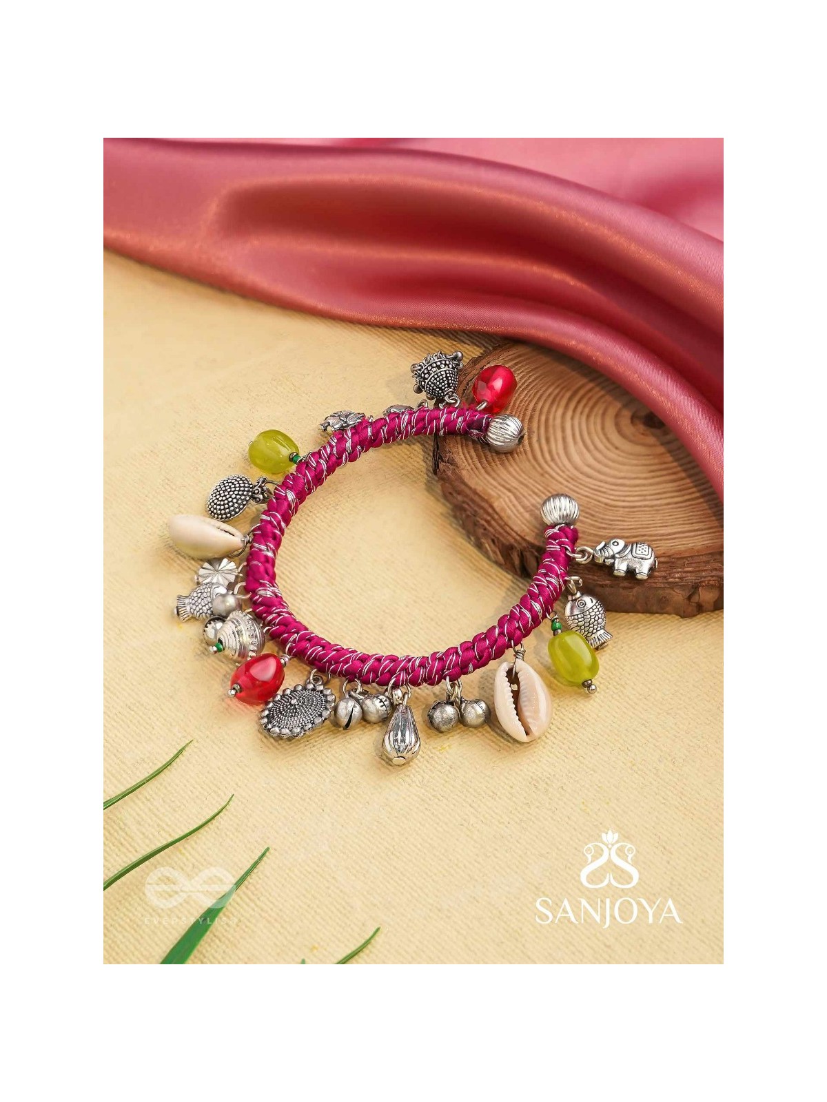 Ekarnava - The Tidal Trinkets - Charms And Shells Hand Embroidered Oxidised Bracelet