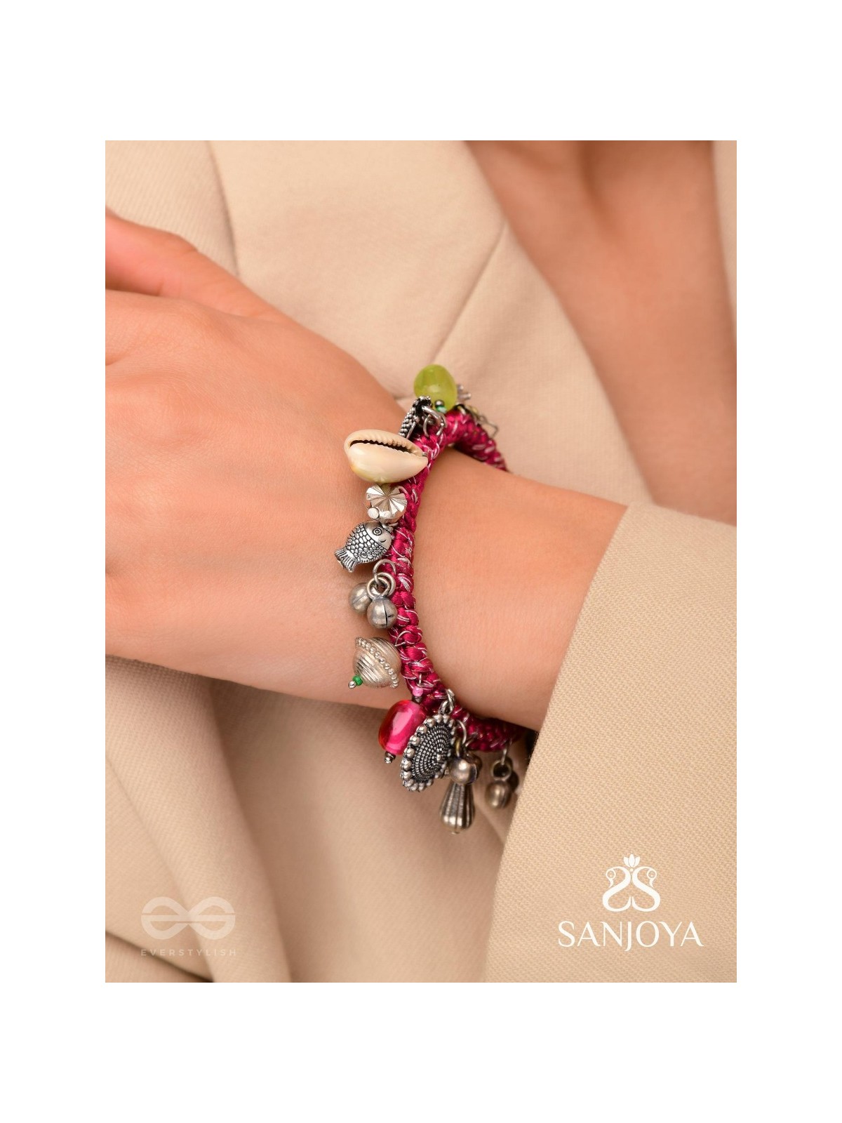 Ekarnava - The Tidal Trinkets - Charms And Shells Hand Embroidered Oxidised Bracelet