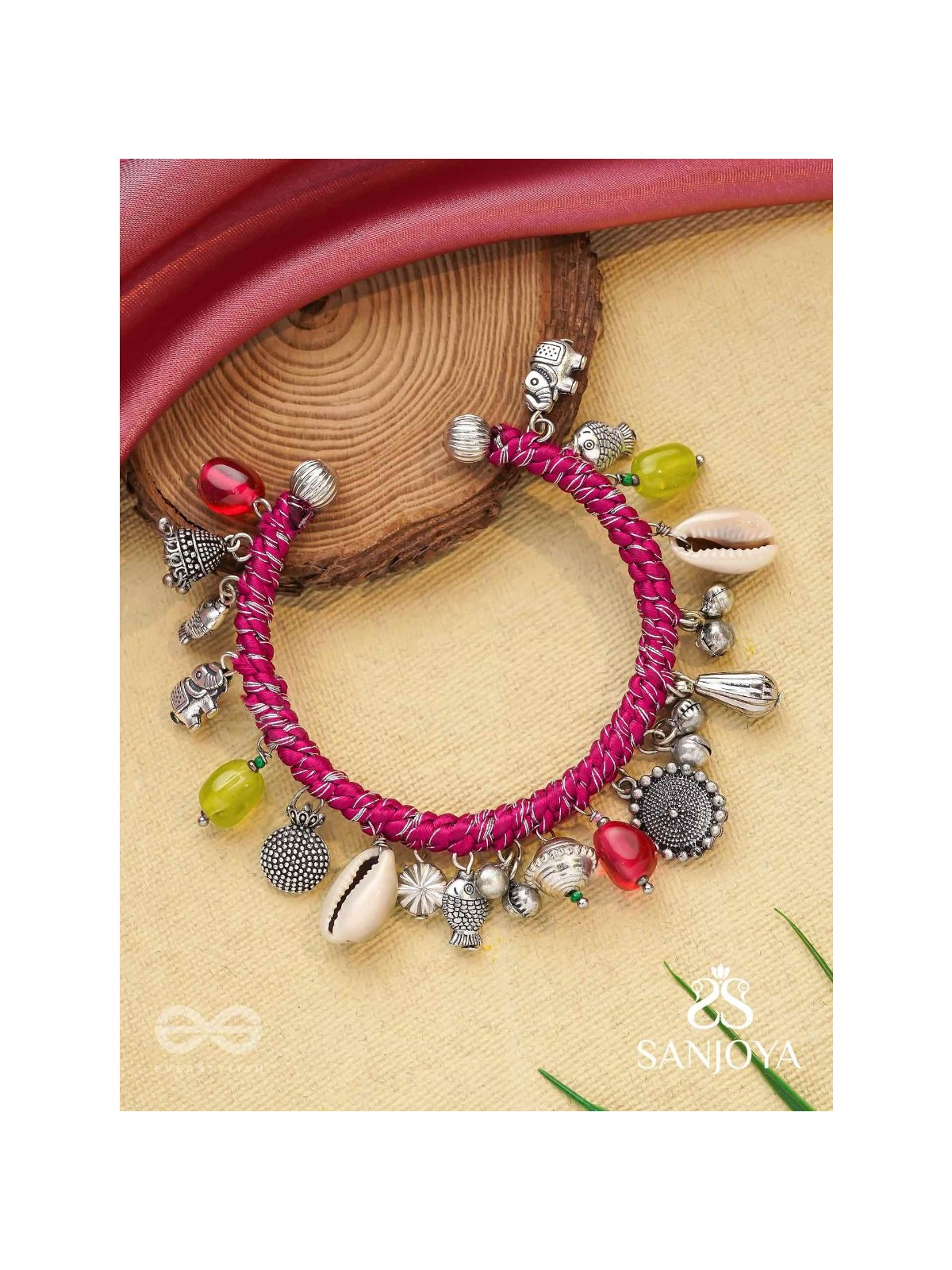 Ekarnava - The Tidal Trinkets - Charms And Shells Hand Embroidered Oxidised Bracelet