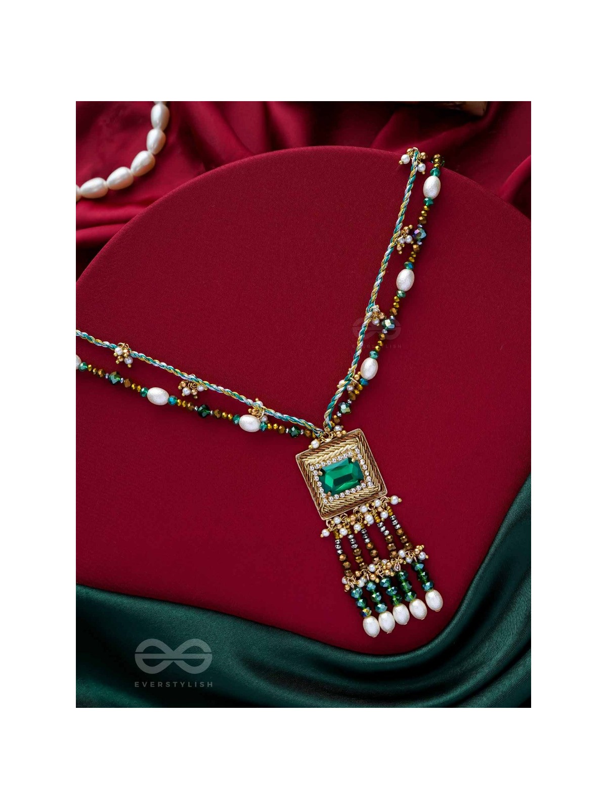 Devamaya - The Hypnotic Illusion- Stone, Beads And Pearl Drops Hand Embroidered Neckpiece