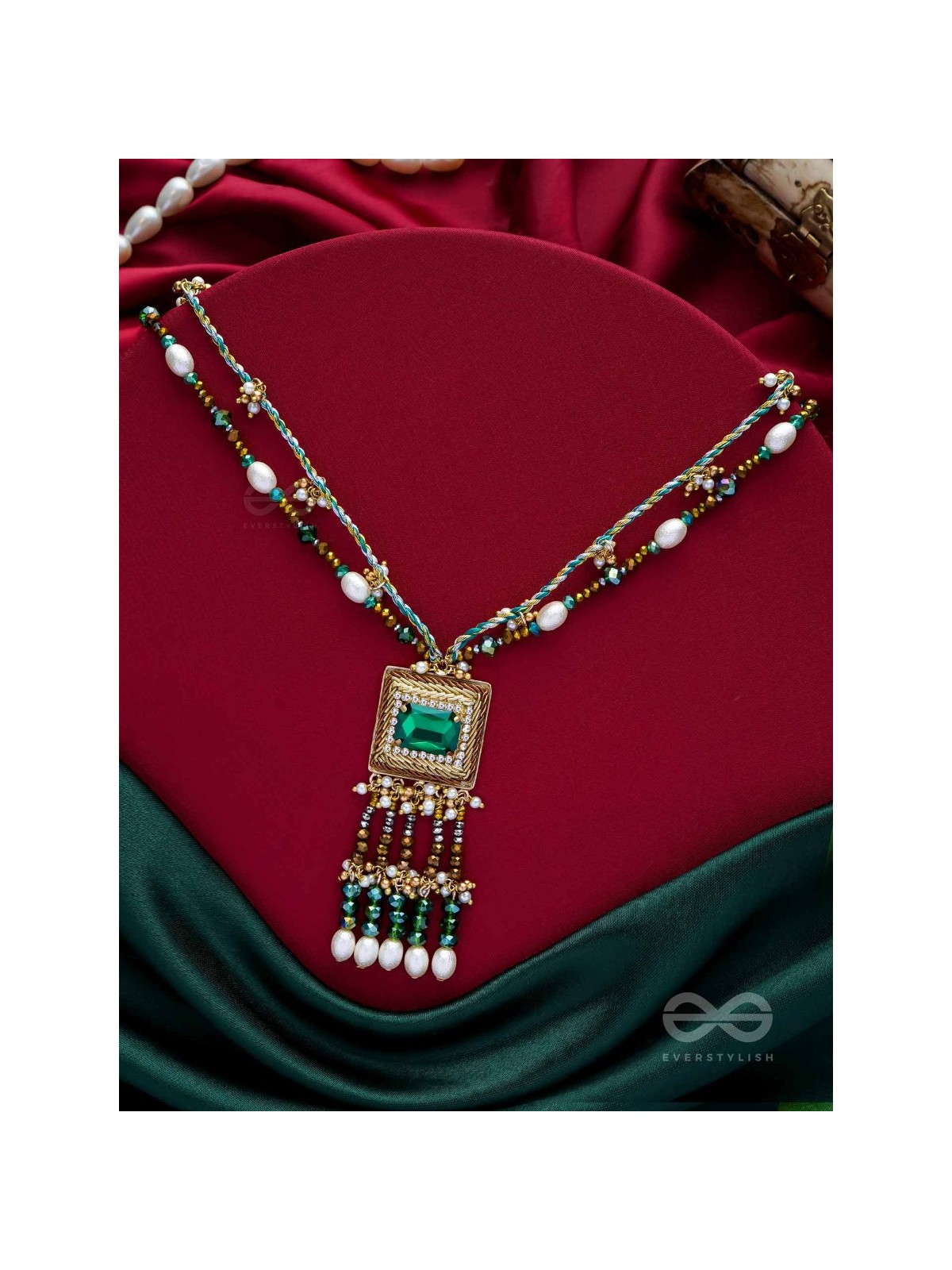 Devamaya - The Hypnotic Illusion- Stone, Beads And Pearl Drops Hand Embroidered Neckpiece