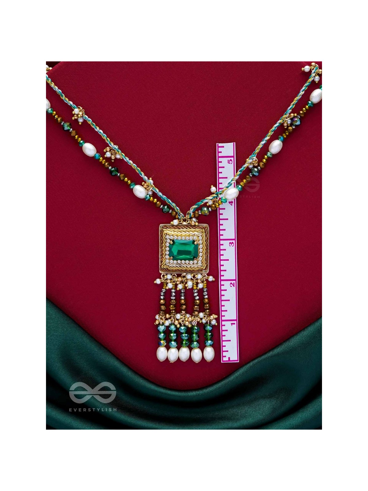 Devamaya - The Hypnotic Illusion- Stone, Beads And Pearl Drops Hand Embroidered Neckpiece
