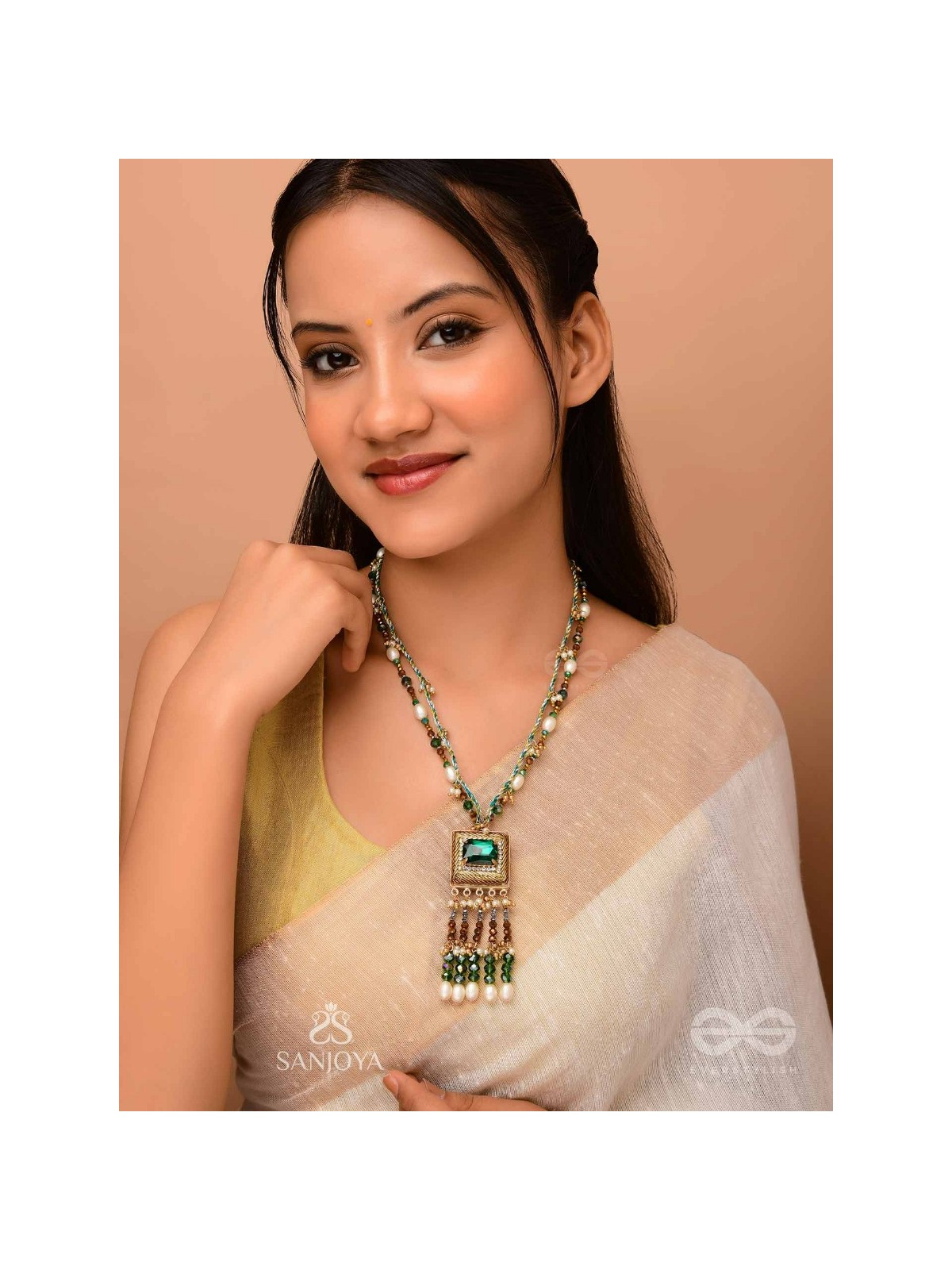 Devamaya - The Hypnotic Illusion- Stone, Beads And Pearl Drops Hand Embroidered Neckpiece