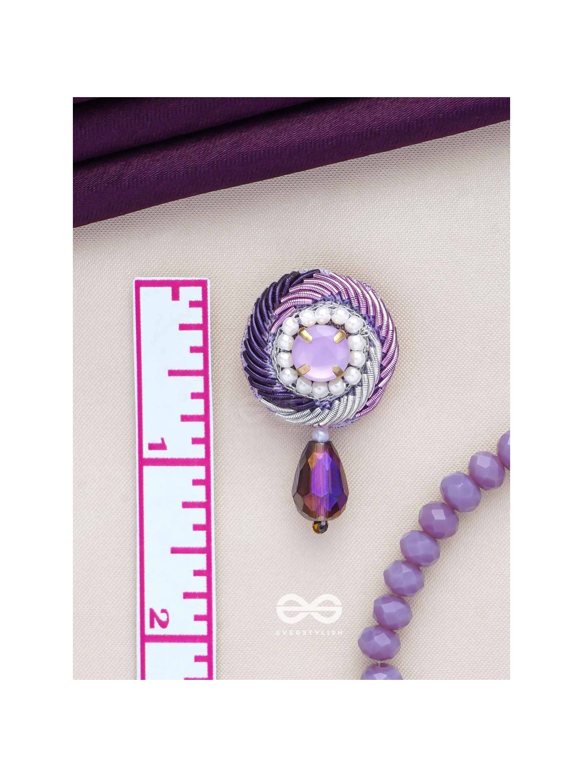 Arani - The Turning Round - Stone, Beads And Glass Drop Hand Embroidered Earrings