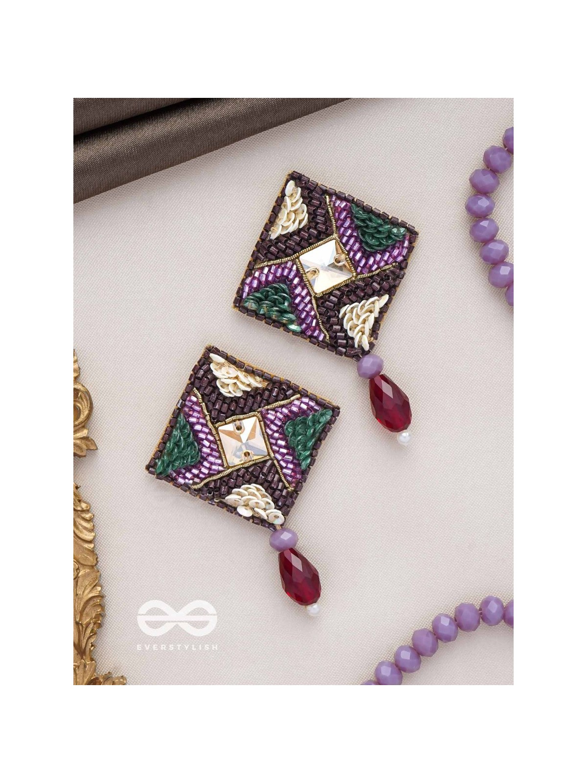 DEVATTI - THE DYNAMIC DELIGHT - STONE, GLASS DROP AND SEQUINS EMBROIDERED EARRINGS