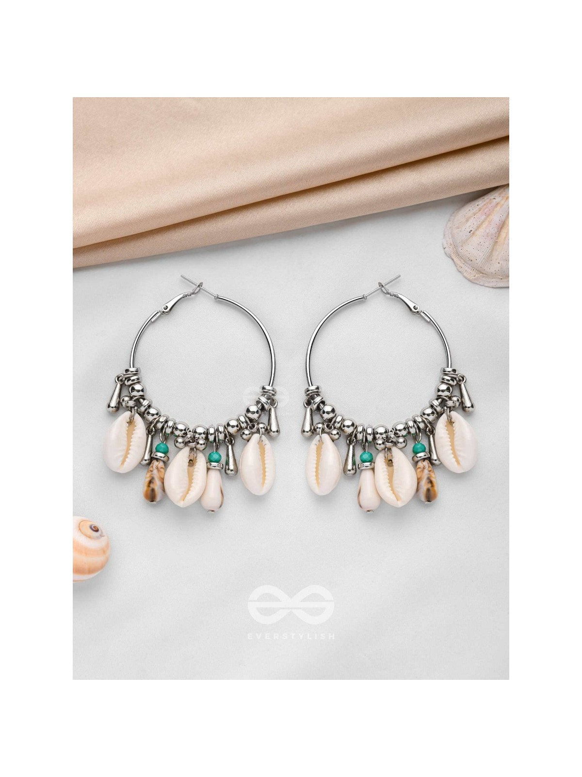 Swings Of Seashore - Statement Silver Hoop Earrings