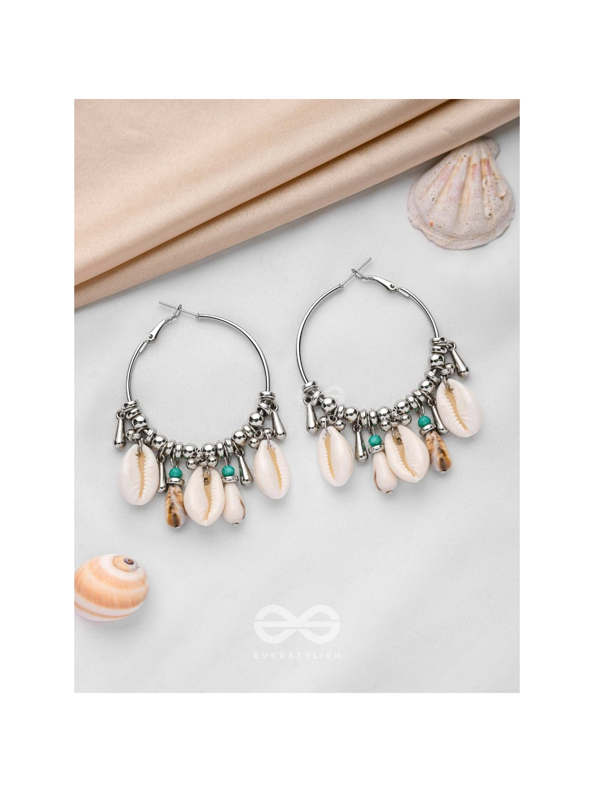 Swings Of Seashore - Statement Silver Hoop Earrings